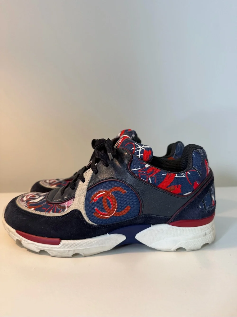 Chanel Navy & Red Logo Sneakers